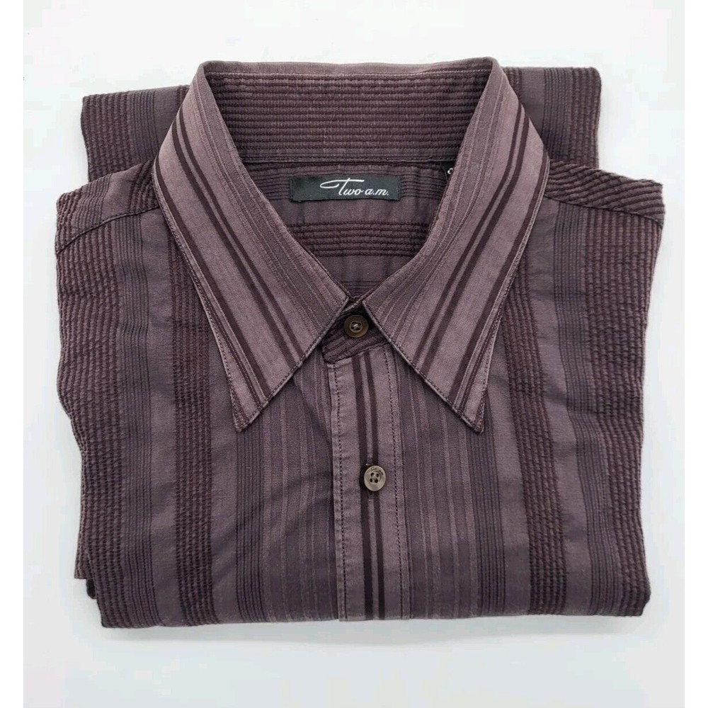 Two A.M. Mens Long Sleeve Button Dress Shirt XXL Black Stripe Pattern